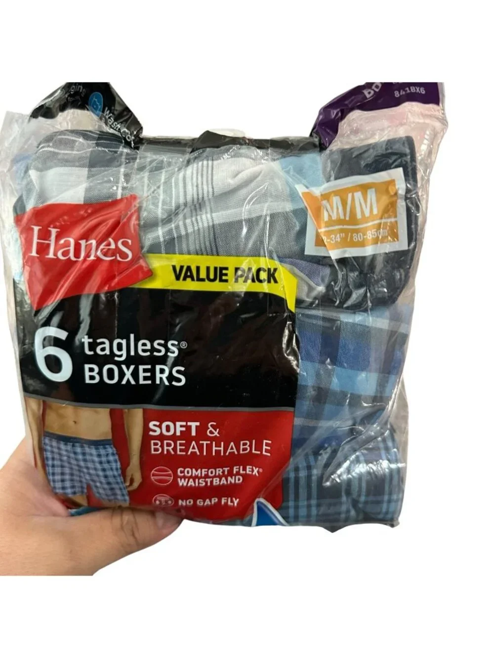 Hanes Men's 5 Pack Tagless Boxer Shorts ComfortSoft Blue Black Breathable Medium
